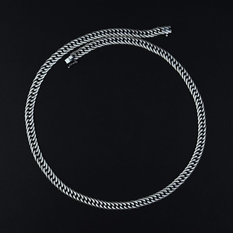 925 Solid Sterling Silver 7.5 MM Oxidized Curb Chain Necklace