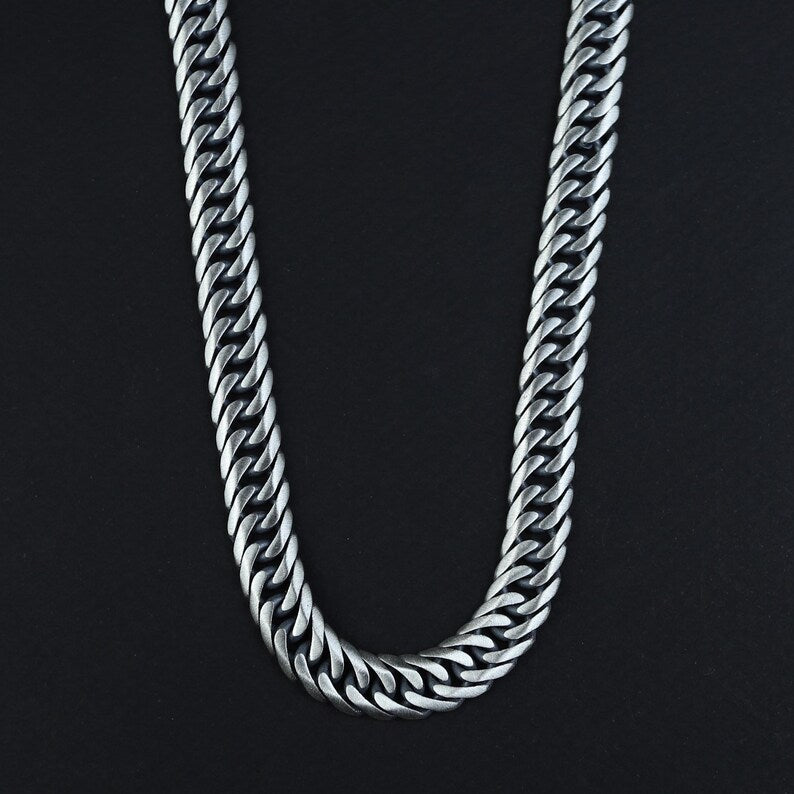 925 Silver Oxidized 9MM Curb Cuban Link Chain Necklace