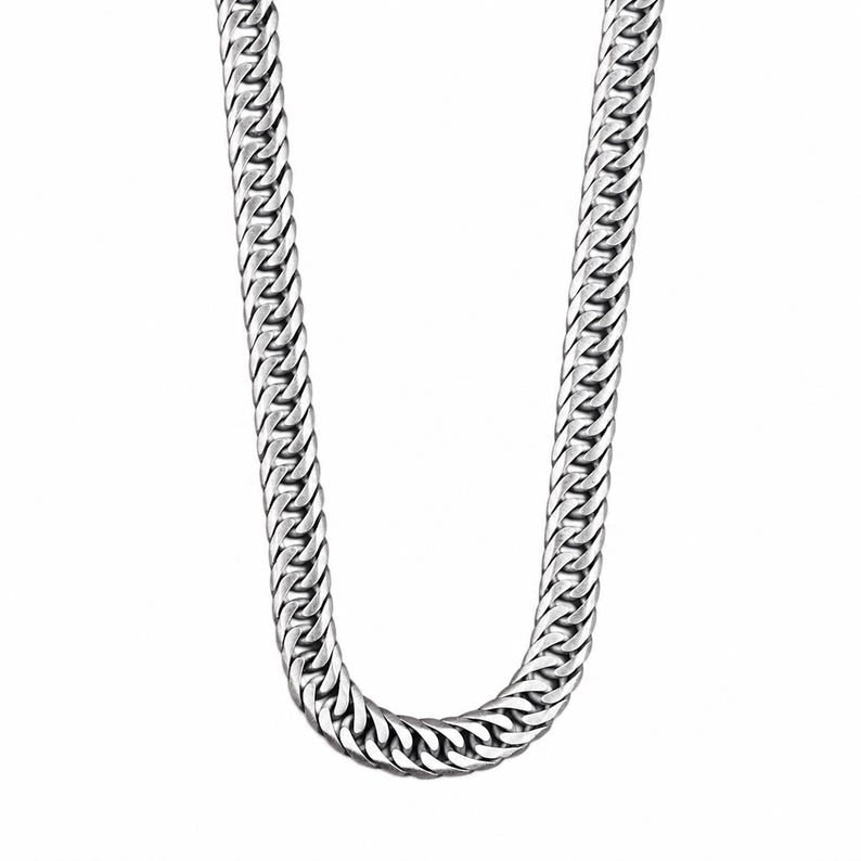 Men Silver 12MM Oxidized Heavy Solid Curb Chain Necklace