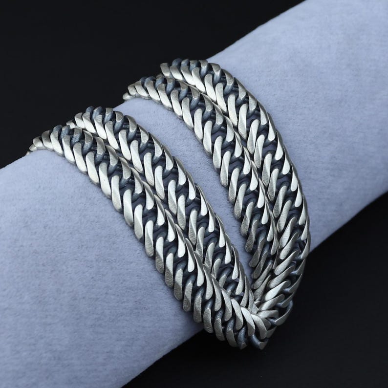 Men Silver 12MM Oxidized Heavy Solid Curb Chain Necklace