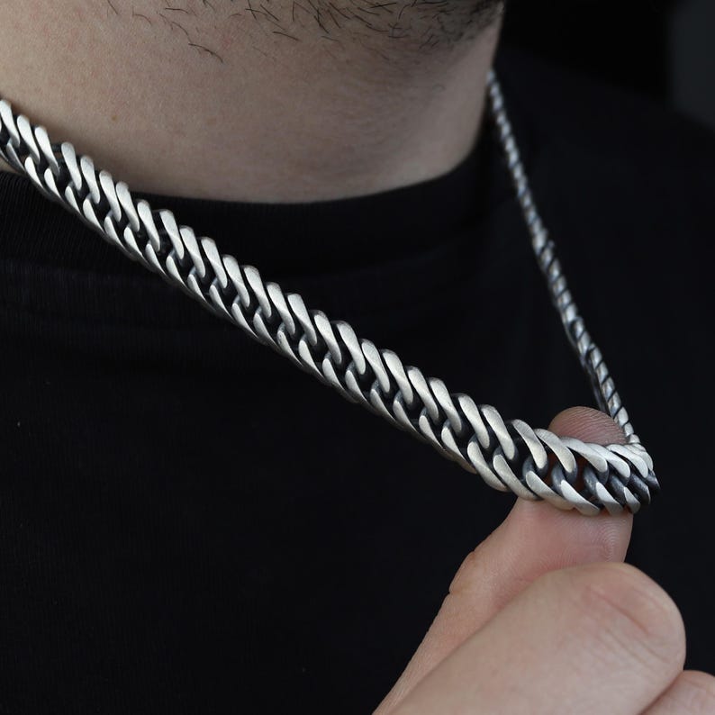 Men Silver 12MM Oxidized Heavy Solid Curb Chain Necklace