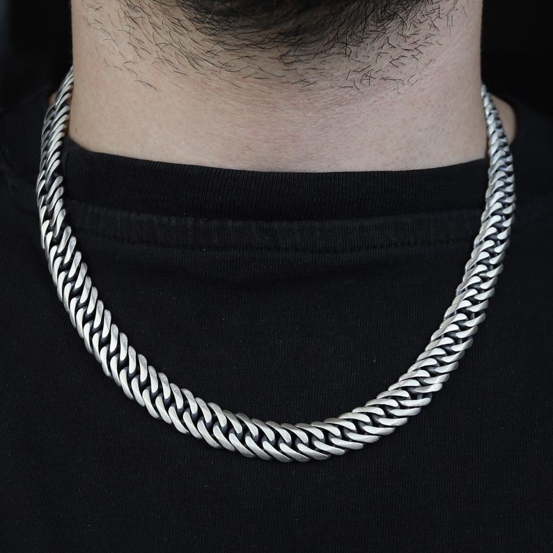 Men Silver 12MM Oxidized Heavy Solid Curb Chain Necklace