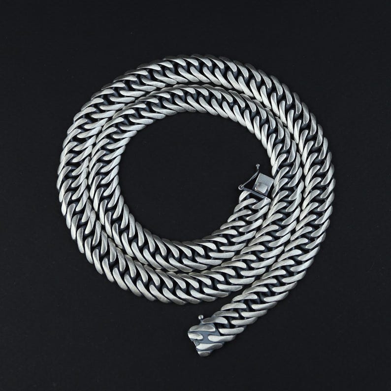 Men Silver 12MM Oxidized Heavy Solid Curb Chain Necklace