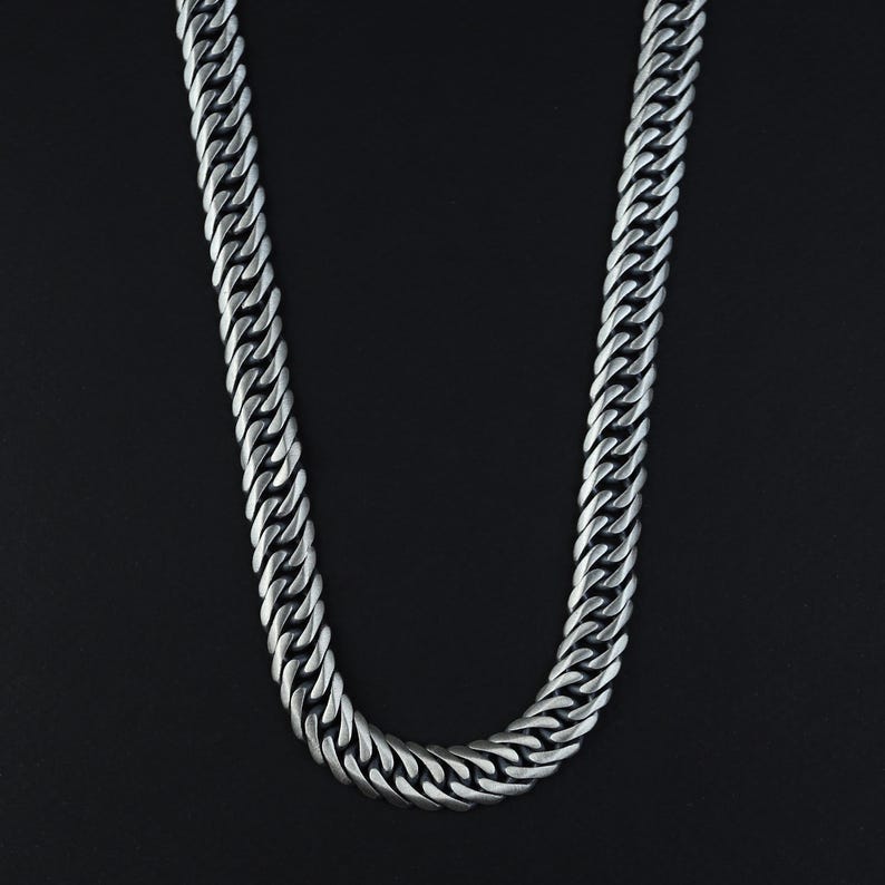 Men Silver 12MM Oxidized Heavy Solid Curb Chain Necklace