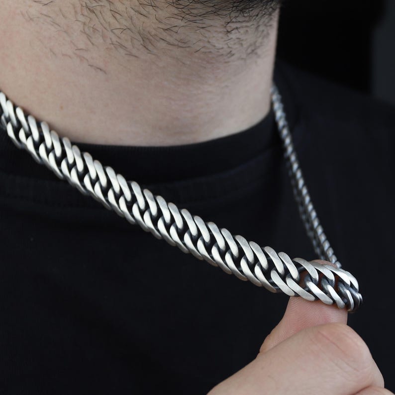 Solid Silver Men 13MM Heavy Cuban Curb Link Chain Necklace