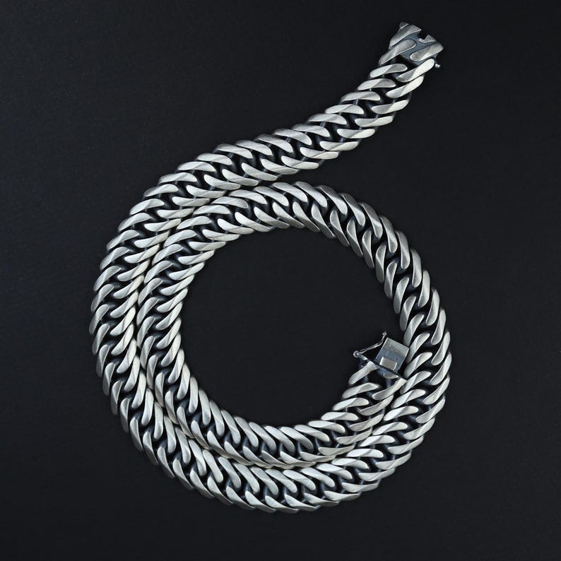 Solid Silver 15MM Men Cuban Solid Thick Curb Chain Necklace