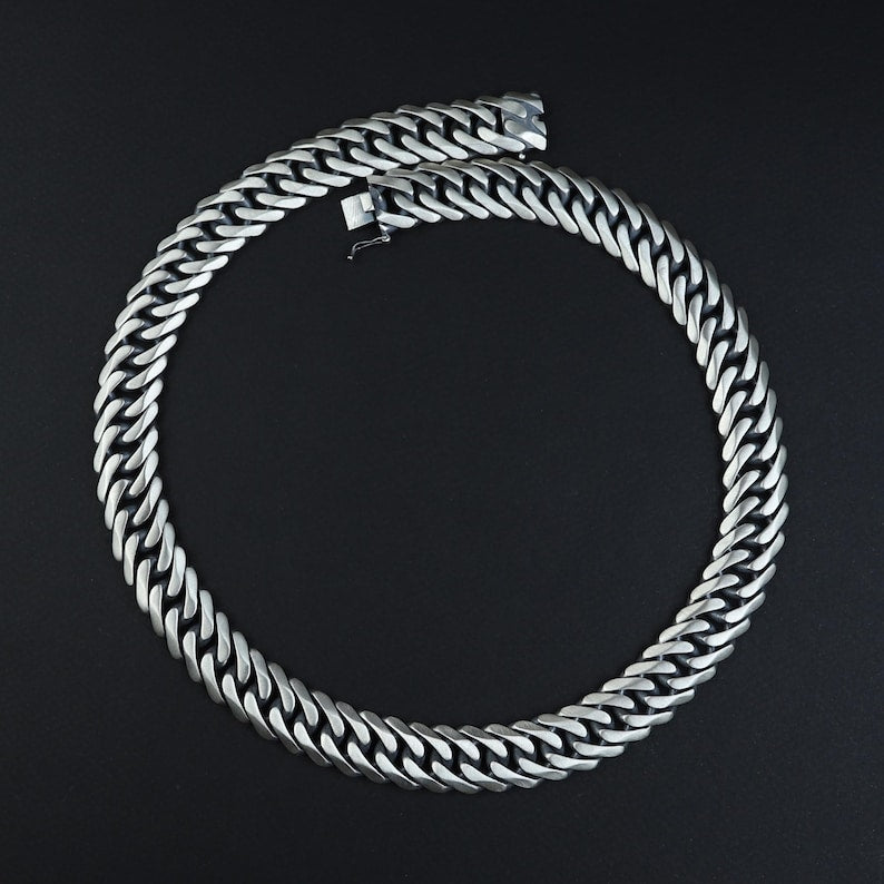 925 Silver Solid Heavy 17MM Curb Chain Oxidized Necklace
