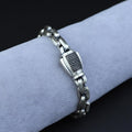 Sterling Silver Cable Solid Silver Onyx Stone Chain Bracelet