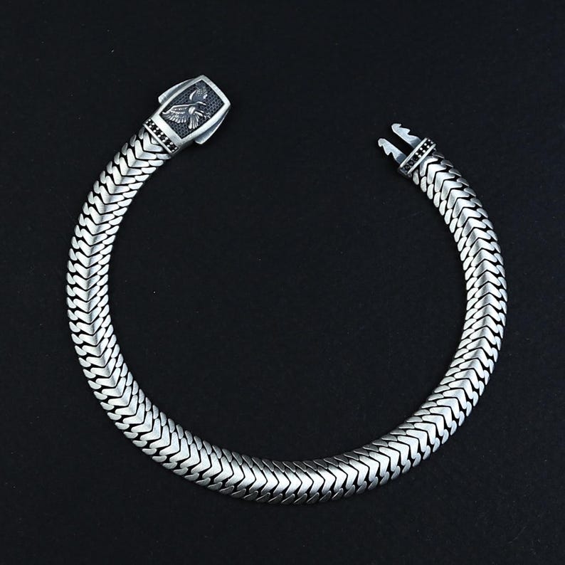 925 Men Sterling Silver Eagle 10MM Chain Eagle Bracelet