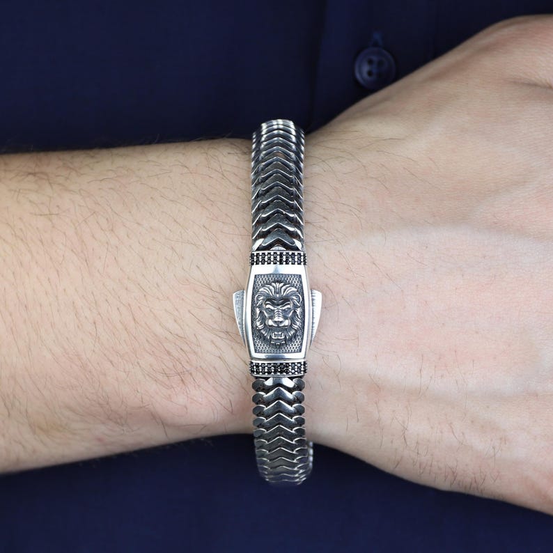 925 Silver Polished Lion Chain 10MM Elegant Men Chain Bracelet