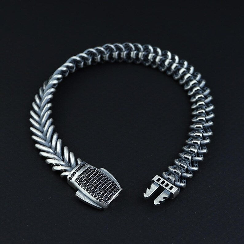 925 Silver Men Fishtail Chain Bracelet 10MM Chain Link Bracelet