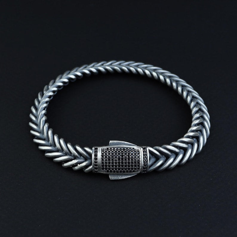 925 Silver Men Fishtail Chain Bracelet 10MM Chain Link Bracelet
