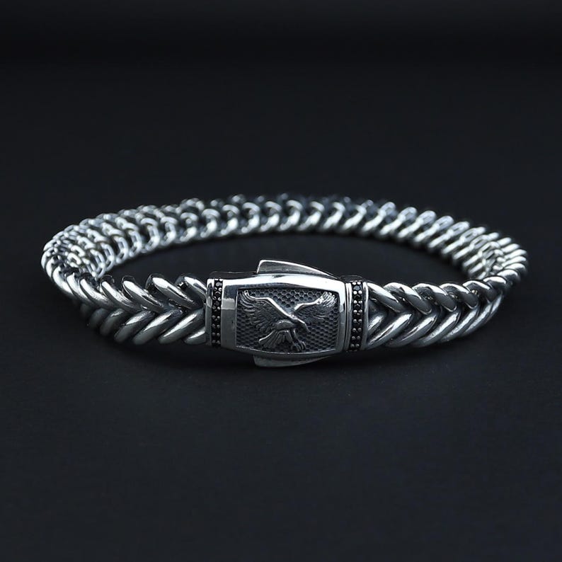 925 Silver 10MM Eagle Chain Fishbone Chain Bracelet