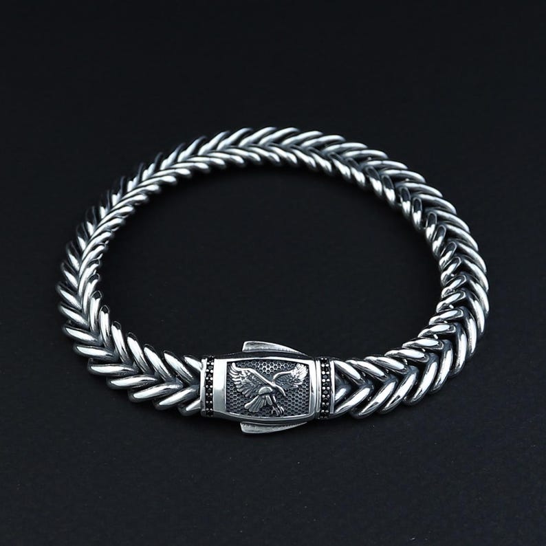 925 Silver 10MM Eagle Chain Fishbone Chain Bracelet