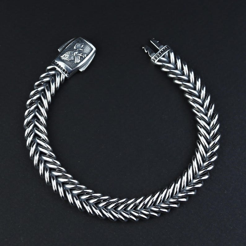 925 Silver 10MM Eagle Chain Fishbone Chain Bracelet