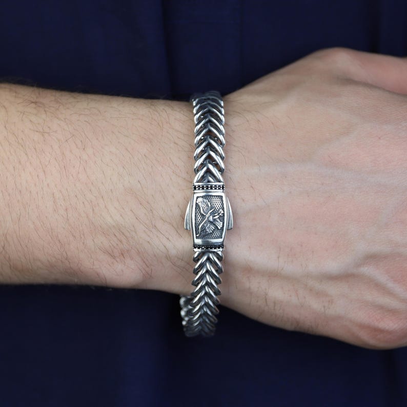 925 Silver 10MM Eagle Chain Fishbone Chain Bracelet