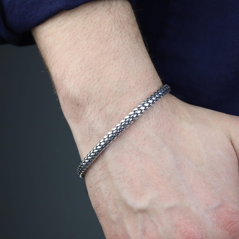 925 Silver Onyx Stone Popcorn Chain Link Bracelet Black Stone Snake Bracelet
