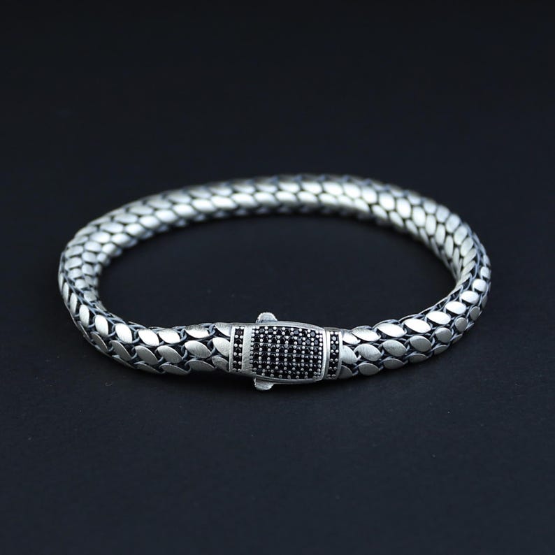 Men Silver Stone Popcorn 5MM Chain Link Bracelet