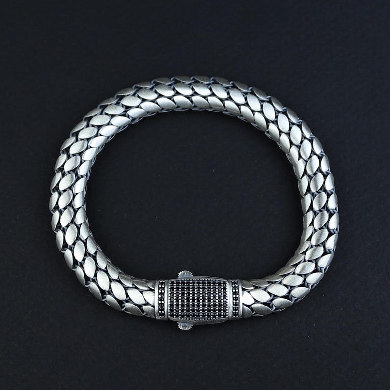 925 Silver 8MM Popcorn Chain Onyx Stone Box Lock Curb Chain Bracelet