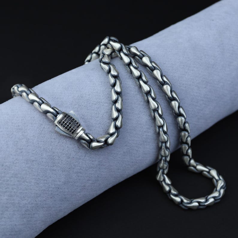 Men 925 Silver Snake Black Onyx Stone 6mm Men Chain Necklace