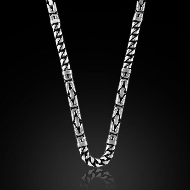 Men 925 Silver Byzantine Solid Silver 7mm King Chain Necklace