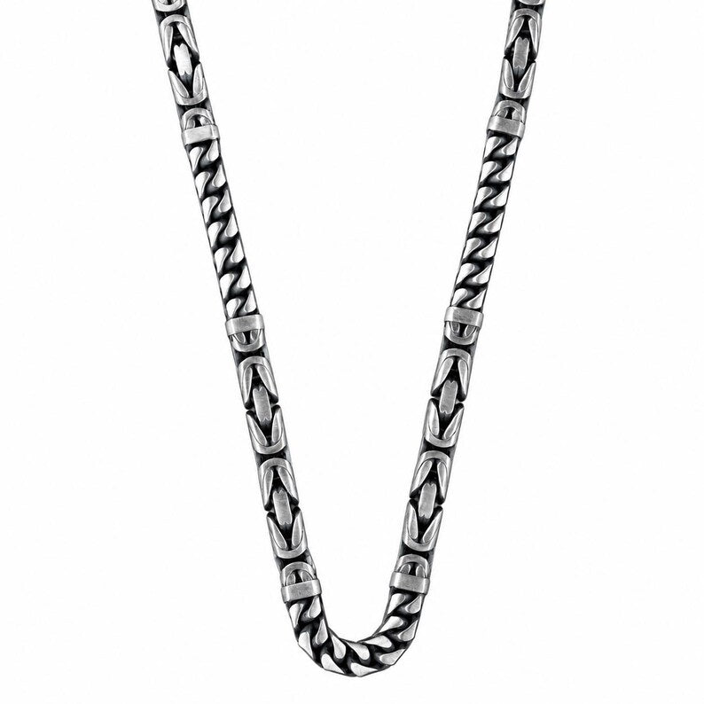 Men 925 Silver Byzantine Solid Silver 7mm King Chain Necklace