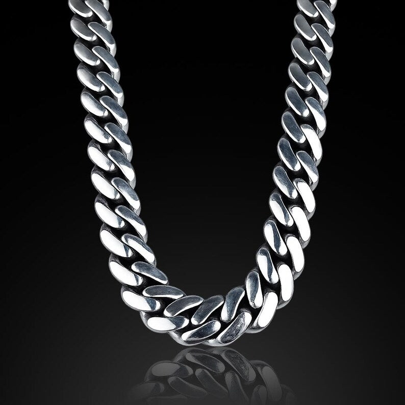 925 Solid Silver 16MM Men Cuban Solid Thick Heavy Chain Necklace