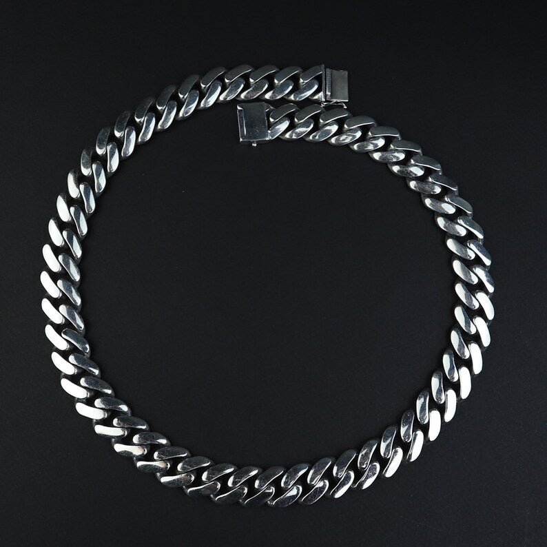 925 Solid Silver 16MM Men Cuban Solid Thick Heavy Chain Necklace