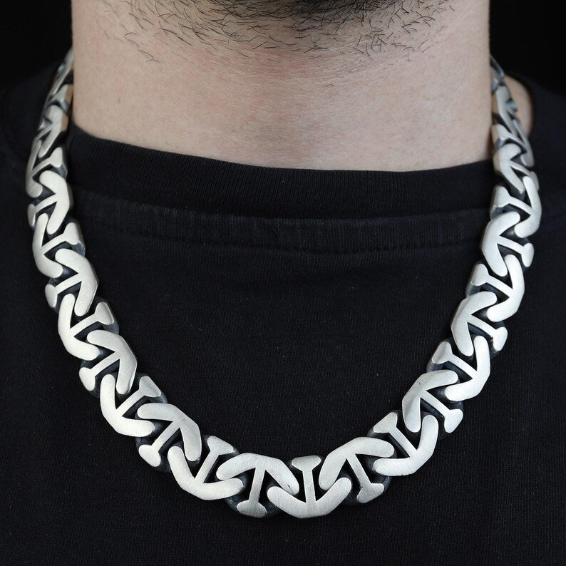 925 Solid Silver 16MM Heavy Anchor Chain Men Cuban Necklace