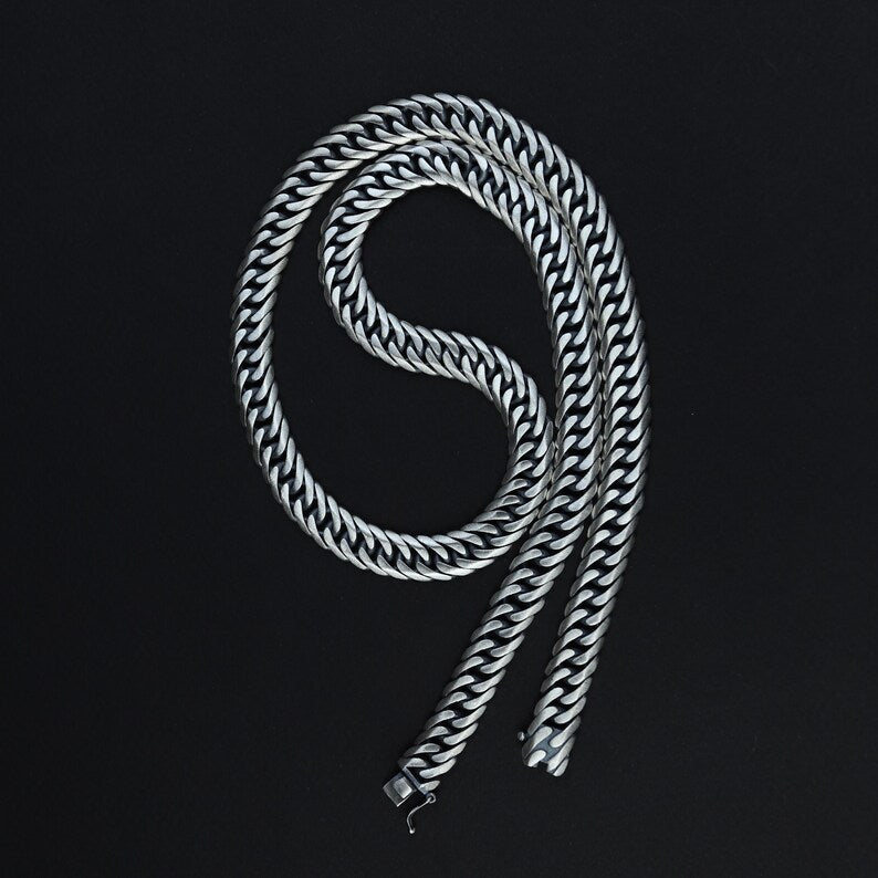 925 Silver Oxidized 9MM Curb Cuban Link Chain Necklace
