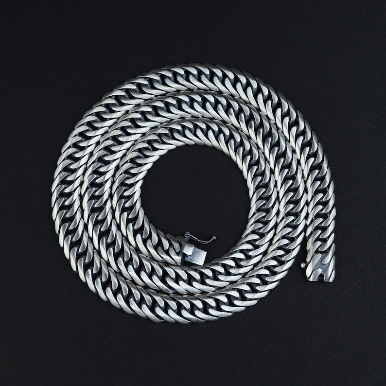 925 Silver Oxidized 9MM Curb Cuban Link Chain Necklace