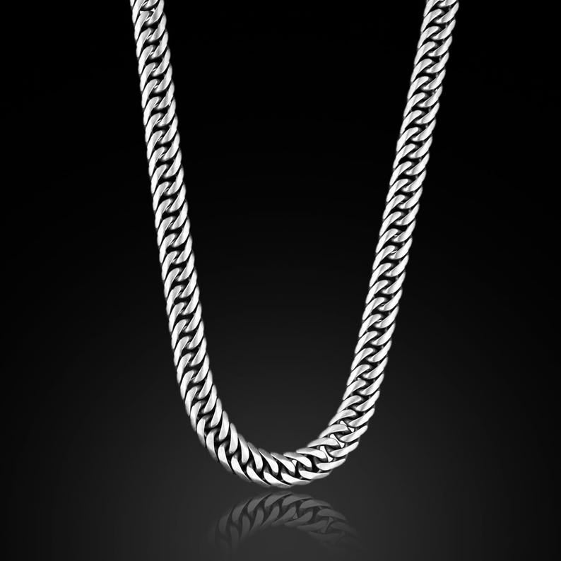 Solid Silver 15MM Men Cuban Solid Thick Curb Chain Necklace