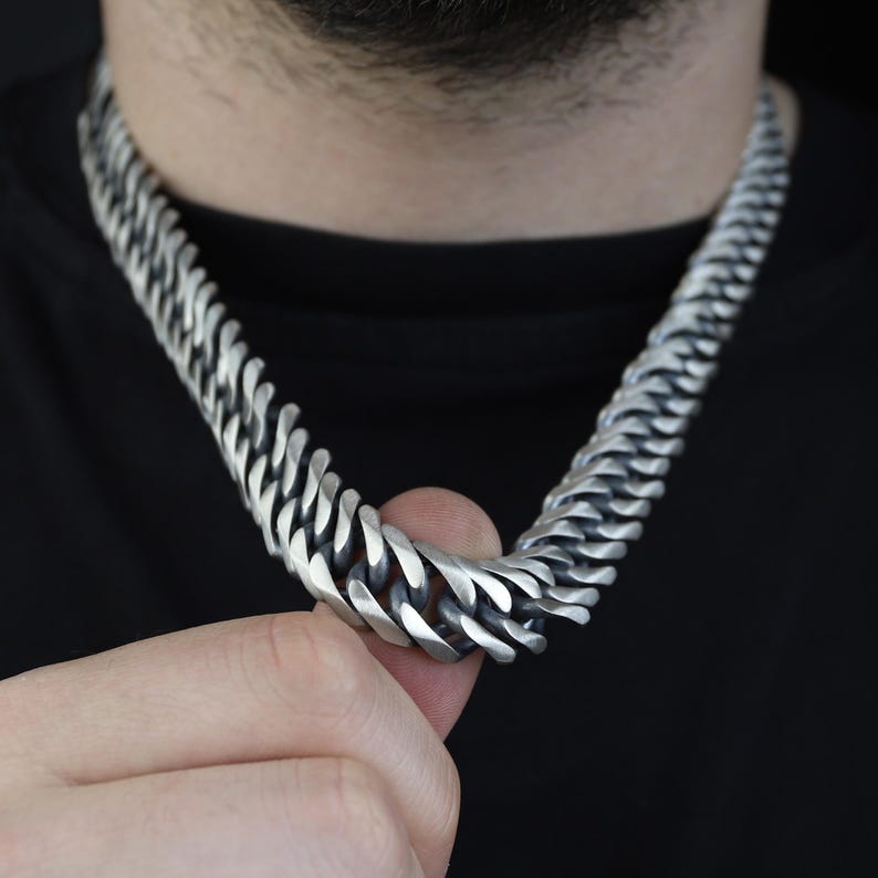 Solid Silver 15MM Men Cuban Solid Thick Curb Chain Necklace