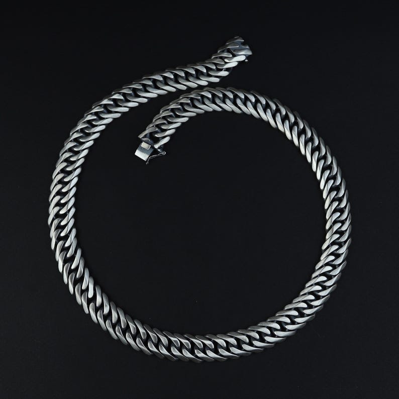 Solid Silver 15MM Men Cuban Solid Thick Curb Chain Necklace
