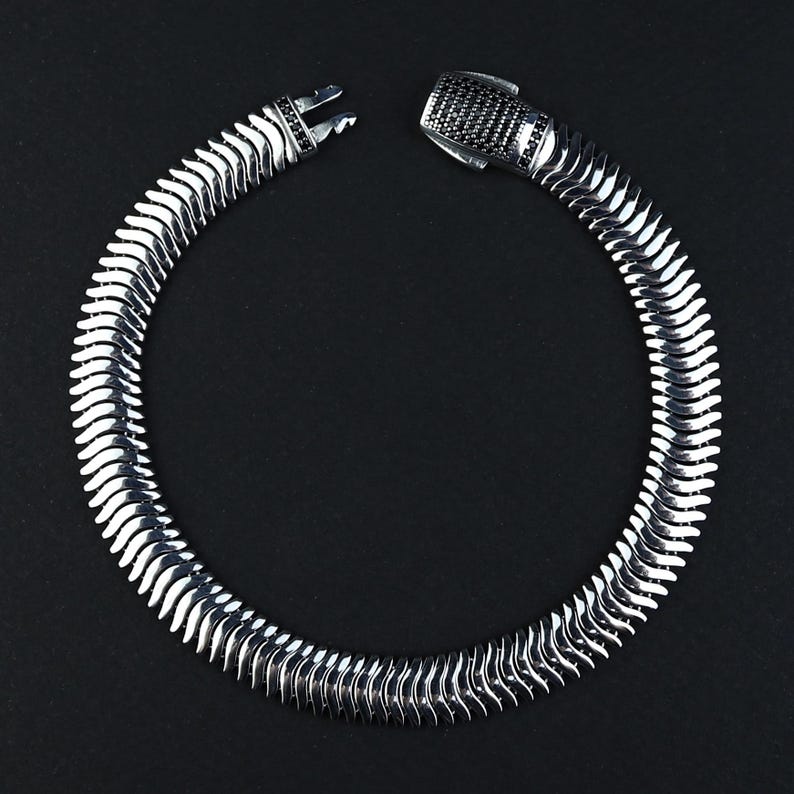 925 Sterling Silver Onyx Gemstone Chain Snake Bracelet