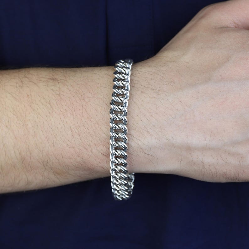 925 Silver 10MM Onyx Chain Black Diamond Curb Bracelet