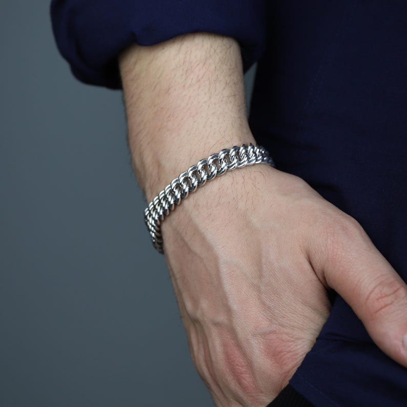 925 Silver 10MM Onyx Chain Black Diamond Curb Bracelet