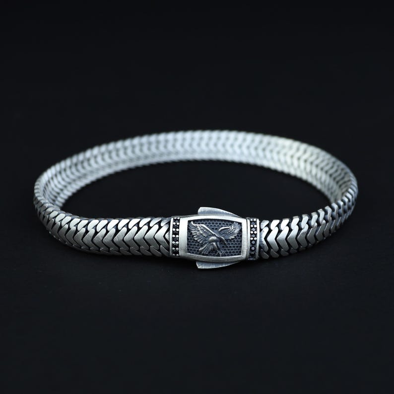 925 Men Sterling Silver Eagle 10MM Chain Eagle Bracelet