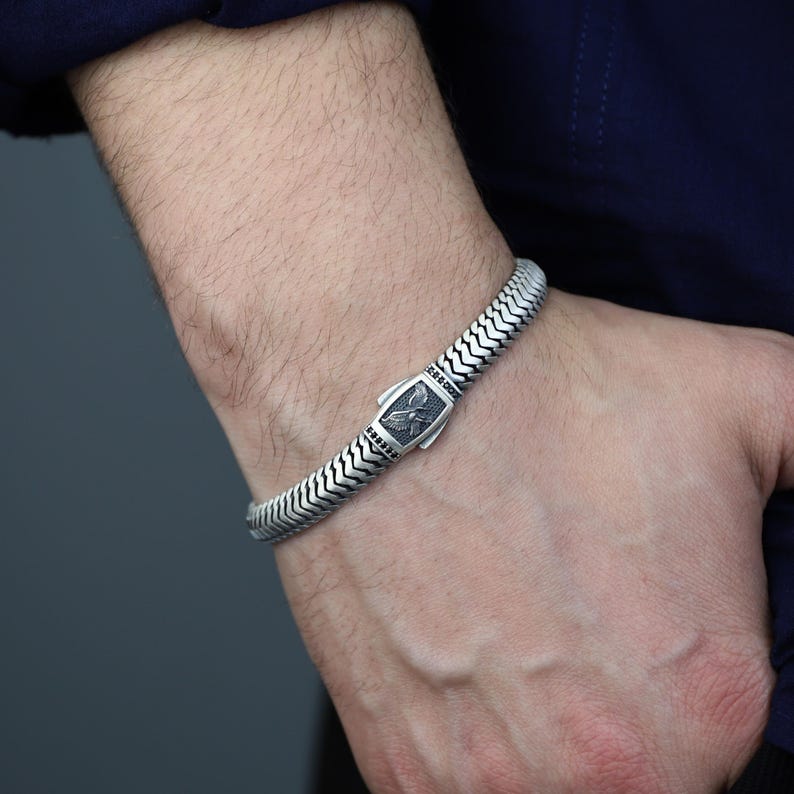 925 Men Sterling Silver Eagle 10MM Chain Eagle Bracelet