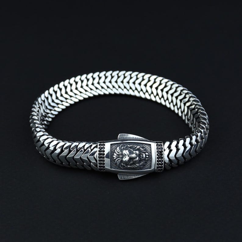 925 Silver Polished Lion Chain 10MM Elegant Men Chain Bracelet