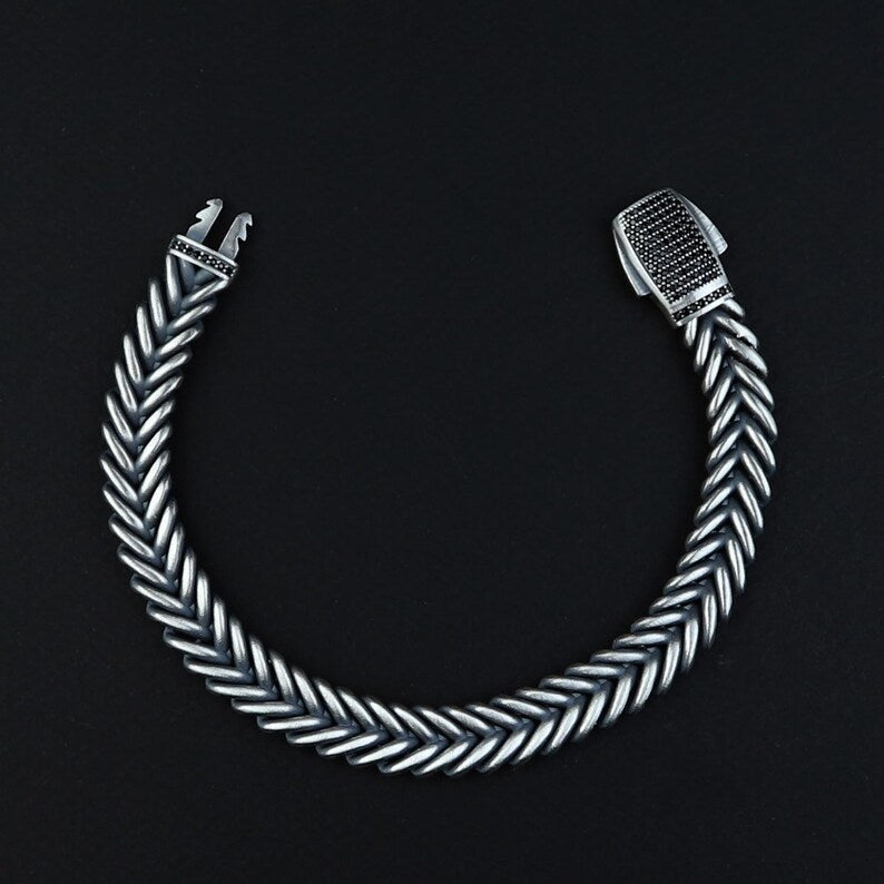 925 Silver Men Fishtail Chain Bracelet 10MM Chain Link Bracelet
