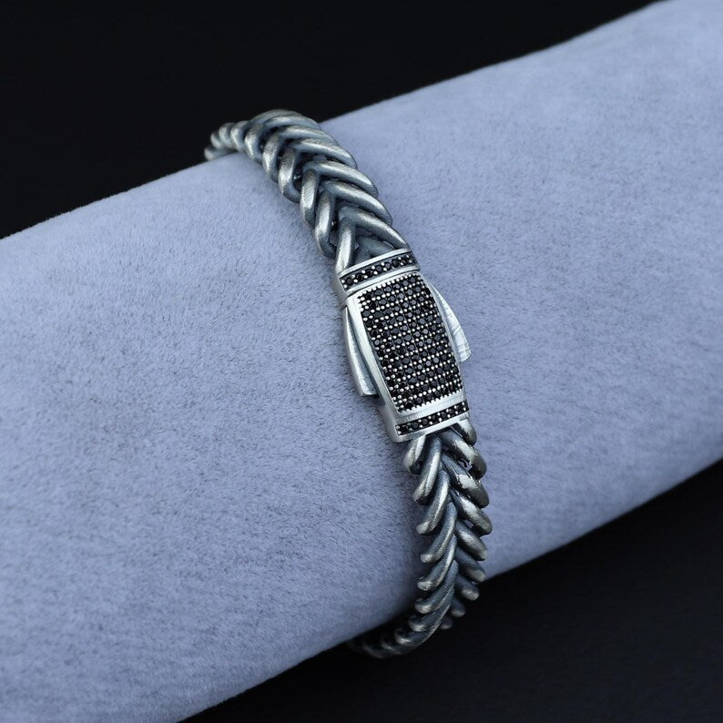 925 Silver Men Fishtail Chain Bracelet 10MM Chain Link Bracelet