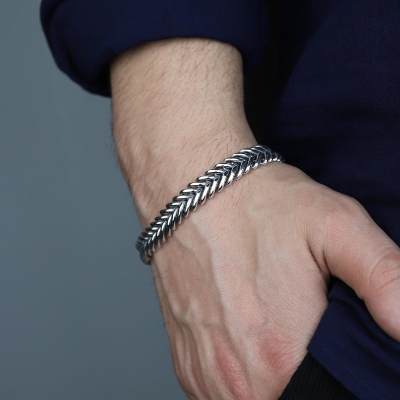 925 Silver 10MM Eagle Chain Fishbone Chain Bracelet