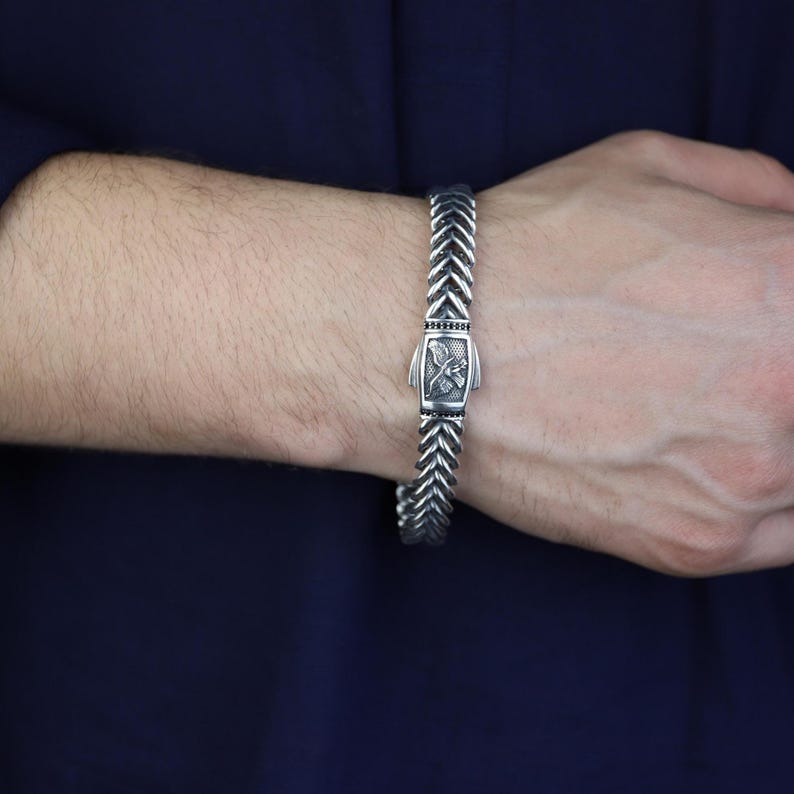 925 Silver 10MM Eagle Chain Fishbone Chain Bracelet
