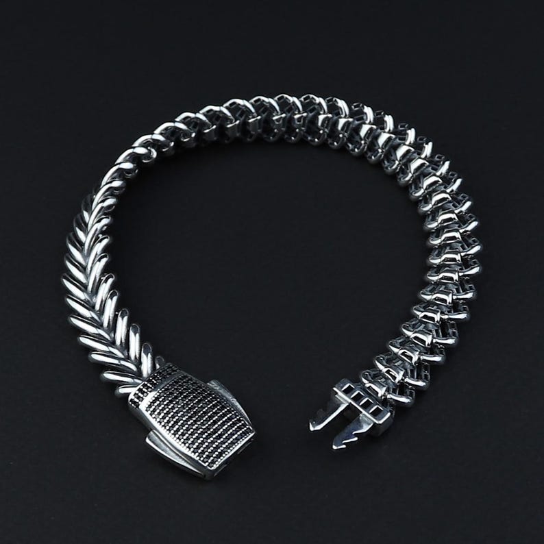 925 Sterling Silver 10MM Chain Black Diamond Men Chain Bracelet