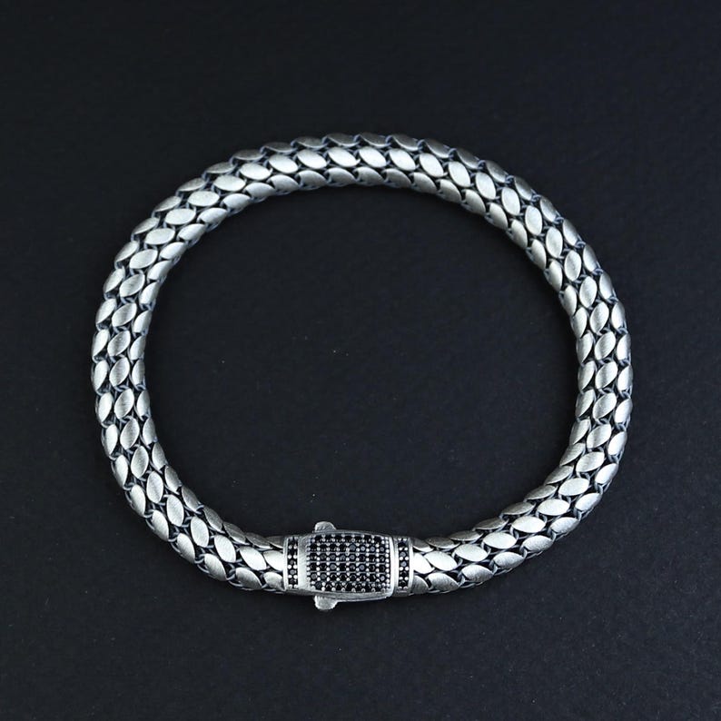 Men Silver Stone Popcorn 5MM Chain Link Bracelet
