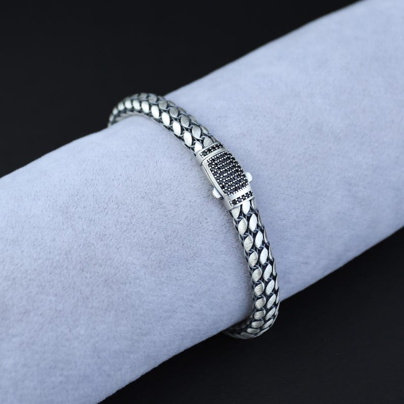 Men Silver Stone Popcorn 5MM Chain Link Bracelet
