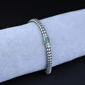 Men Silver Emerald Stone Popcorn Chain Bracelet