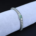Men Silver Emerald Chain Bracelet, 5MM Popcorn Chain Luxury Bracelet