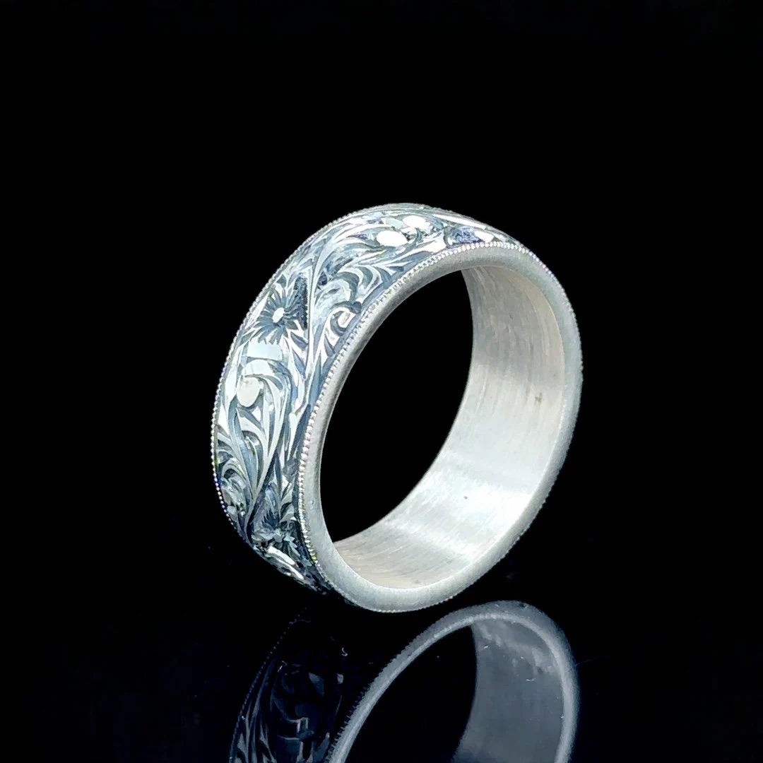 Silver Engraved Handmade Wedding Band Ring